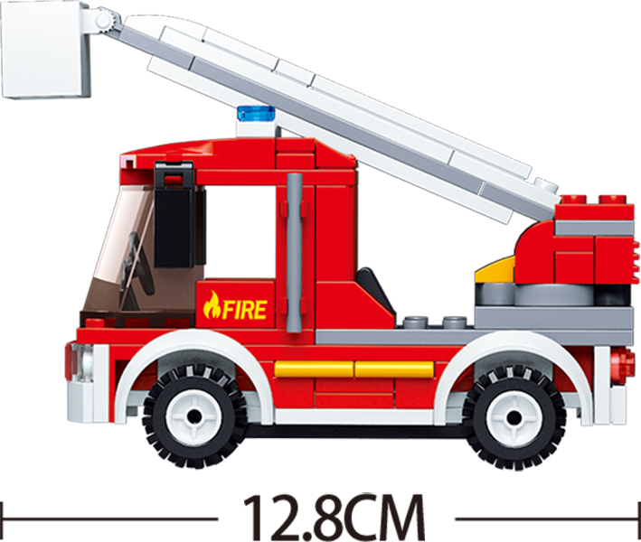 a toy fire truck with a fireman from sluban building bricks Australia