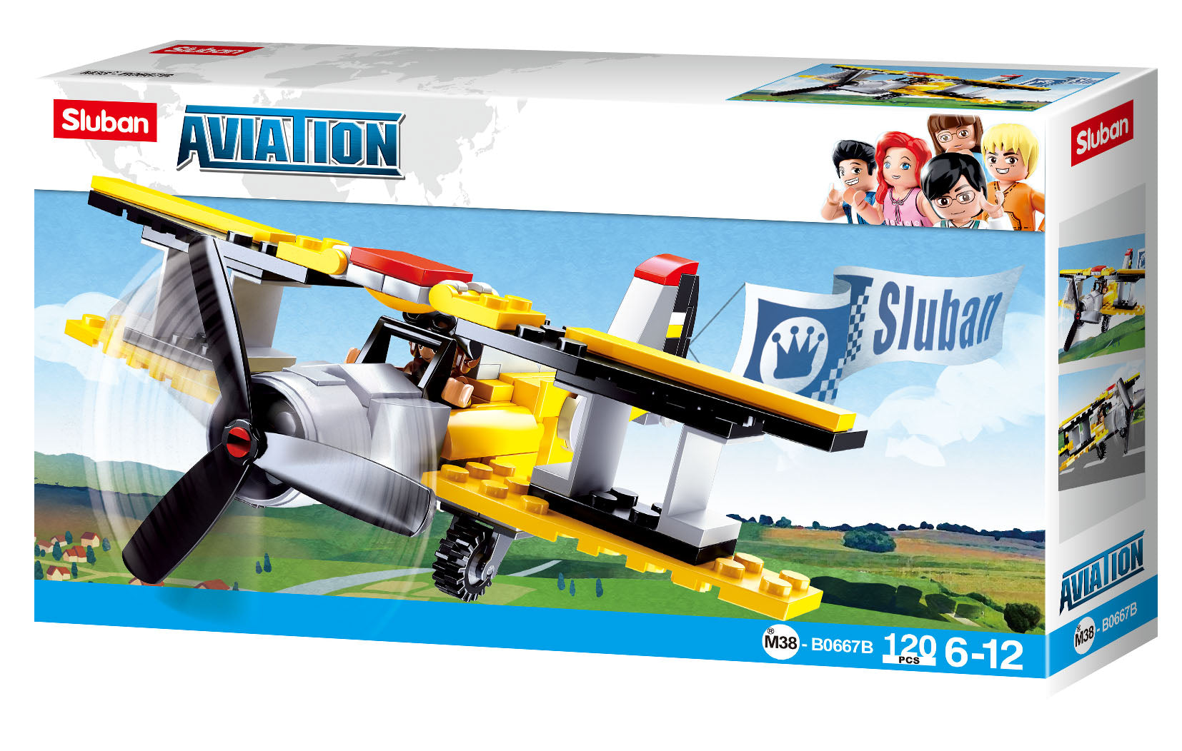 a toy plane in a box of building blocks and bricks from the sluban australia range.