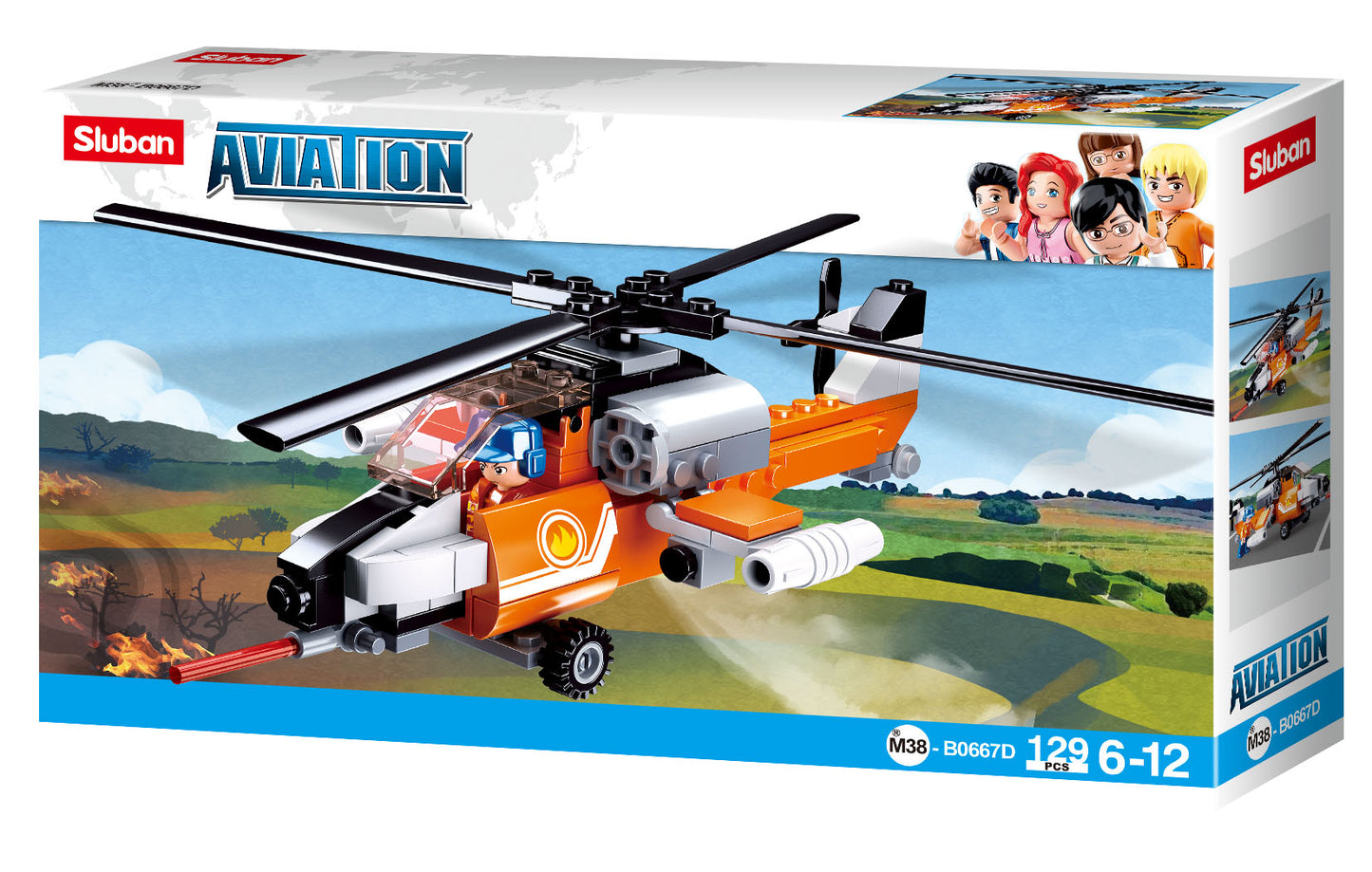 a toy helicopter in a box of building blocks and bricks from the sluban australia range.