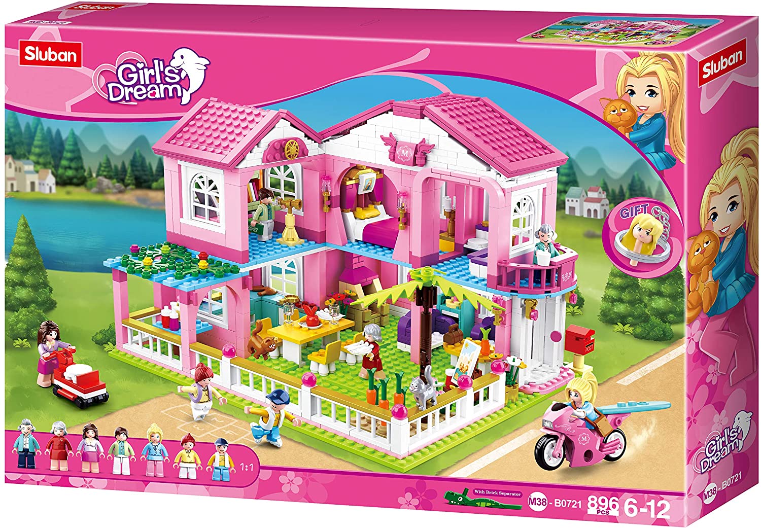 a pink and white building kit from the girls dream made up of building bricks and blocks from sluban australia.