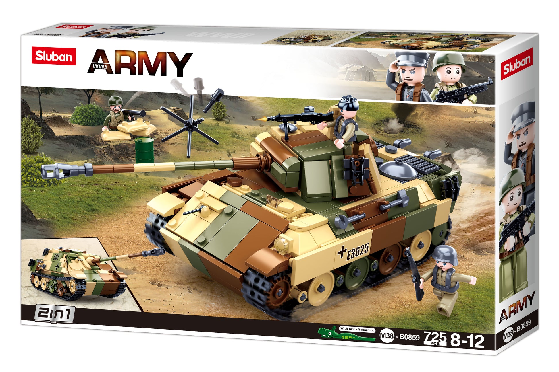 B0859 WW2 MEDIUM TANK with minifigures from the sluban australia range.