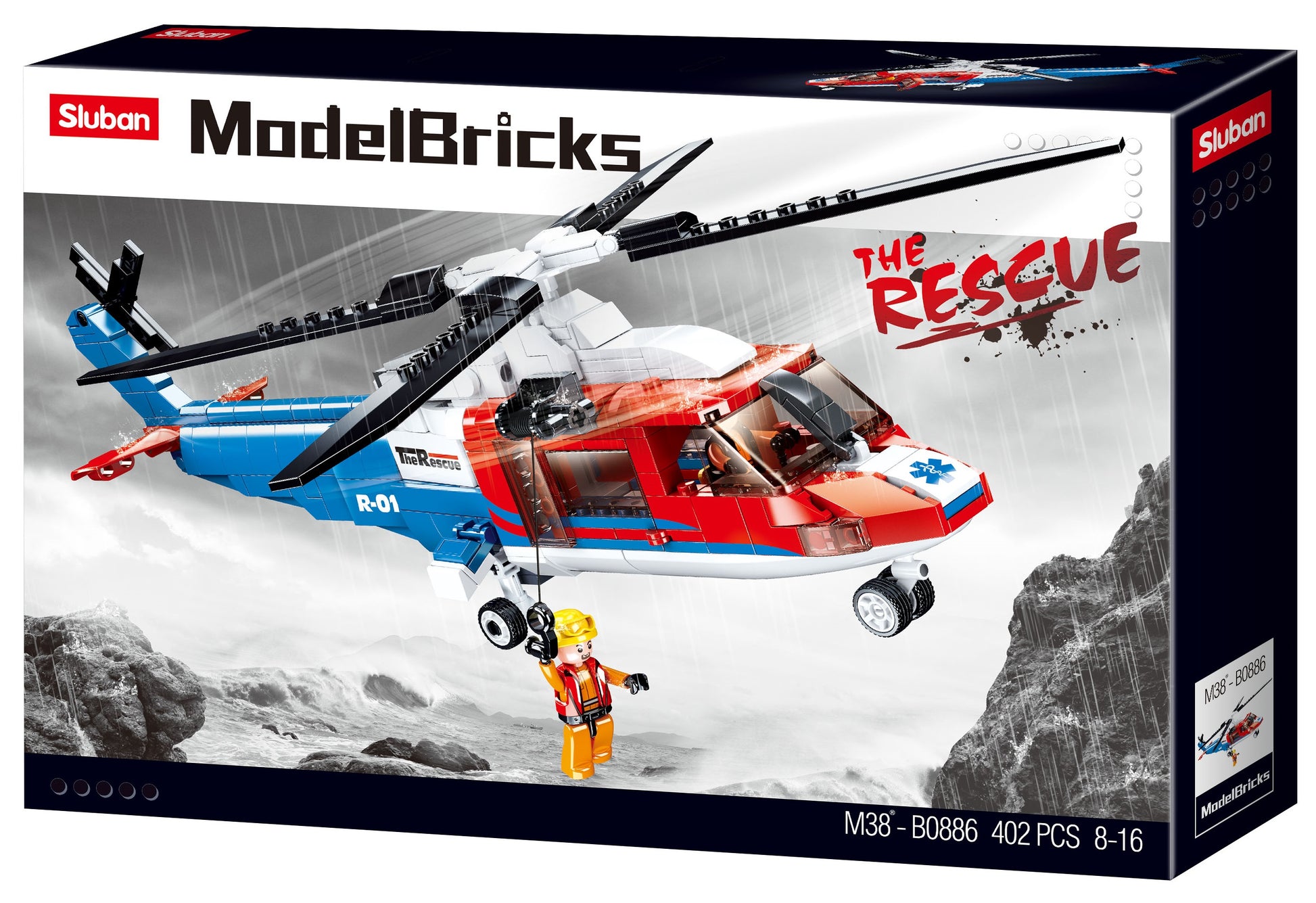 B0886 MB SEA RESCUE HELICOPTER with minifigures from the sluban australia range.