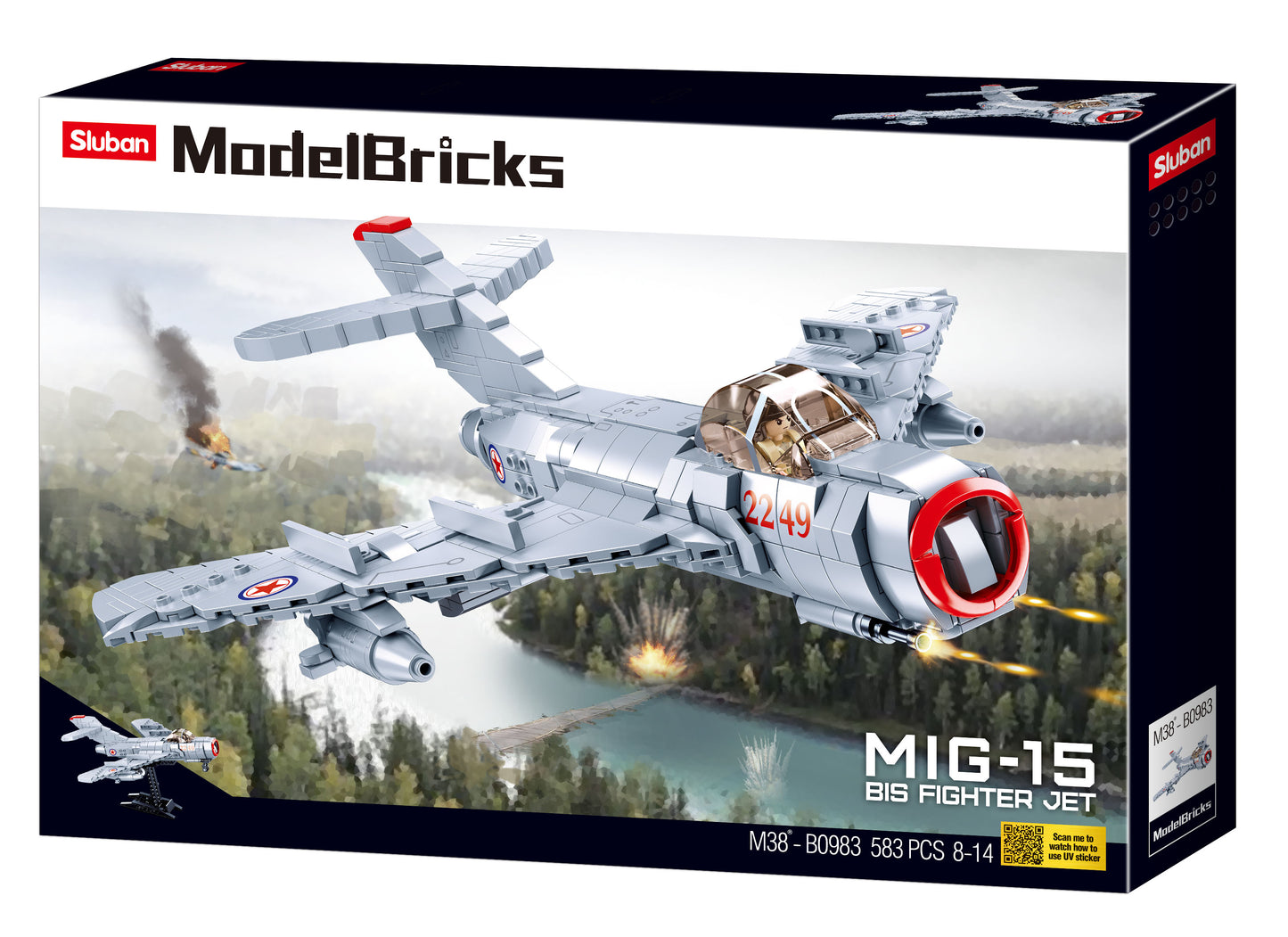 B0983 MB MIG-15 FIGHTER 583 PCS plane, with minifigure, stand from sluban australia building bricks and blocks. 