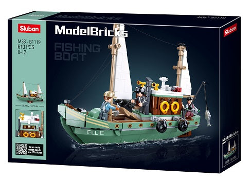 M38-B1119 Sluban Fishing boat with mini figures from sluban australia building bricks