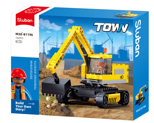 B1196 TOWN EXCAVATOR with mini figure for kids toys by sluban australia building bricks and blocks.